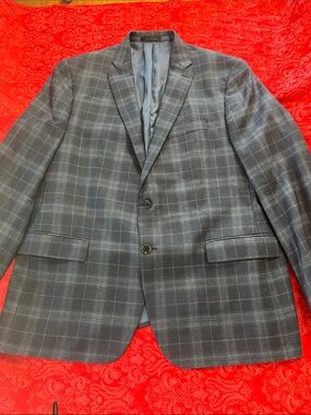 Hart Schaffner Marx Guabello Wool Silk Sport Coat Men's 48R Blue Plaid Blazer